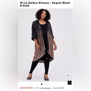 Hi-Lo Ombre Kimono - Sequin Black & Gold 3X Torrid